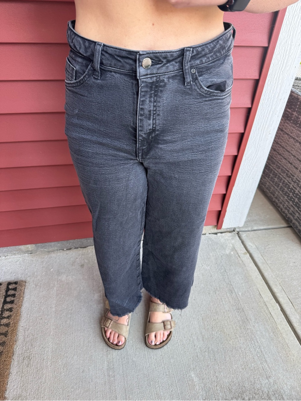 H&M Washed Black Wide-Leg Jeans